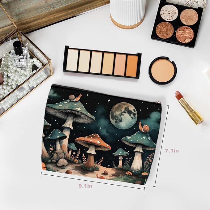 Wenboco Mushroom Makeup Bag, Mushroom Gifts Travel Makeup Case Cosmetic Bags for Women, Portable Pouch Purse Travel Essentials Toiletries Accessories, Christmas Birthday Gifts