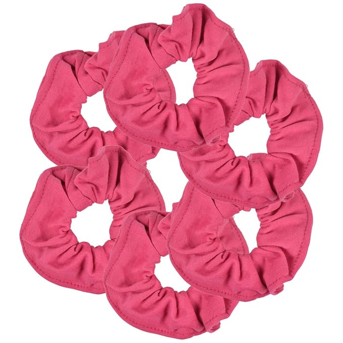 6 Pack Large Solid Scrunchies Hair Elastics-Hot Pink