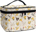 Chicken Yellow Rose Pattern Travel Makeup Bag for Women Large Capacity Cosmetic Bags with Zipper and Handle Make Up Tote Bags Organizer Portable Toiletry Bags