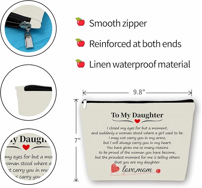Daughter Gifts Makeup Bag: Perfect To My Daughter Cosmetic Bag From Mom For Daughters, Women & Teen Girls. Ideal Gift for Travel, Birthdays, Christmas. (Daughter Gifts), Off White