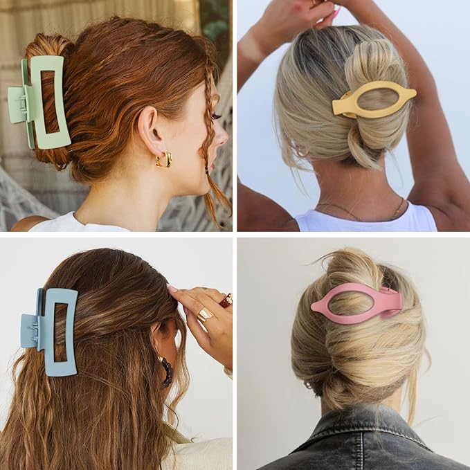 Hair Clips for Women 4.3 Inch Large Hair Claw Clips 8 pcs Square Claw Clips & Flat Hair Clips for Thick or Thin Hair French Concord Hair Barrettes Alligator Hair Accessories for Women (Colorful)