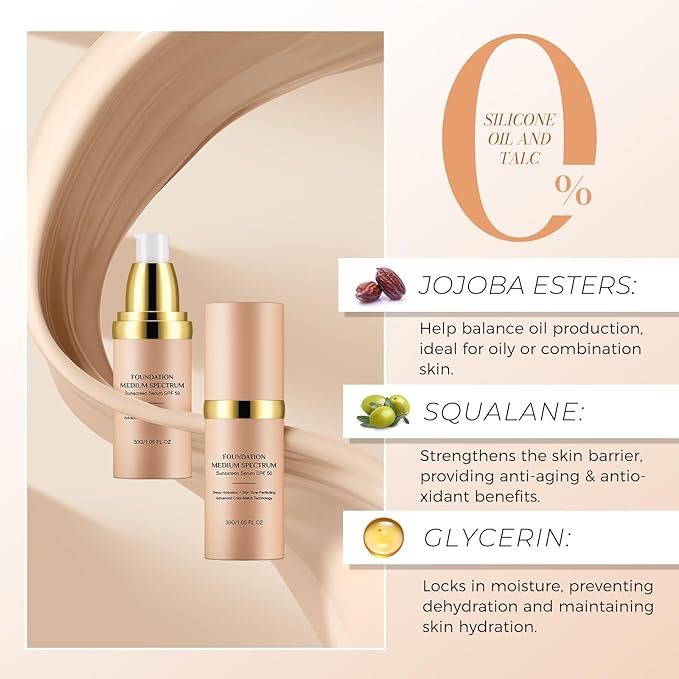 4 in 1 Foundation Liquid, Medium Spectrum Coverage Makeup with SPF 50+, Hydrating & Longwearing & Waterproof Color Changing Foundation for Gym, Sports, Dancing