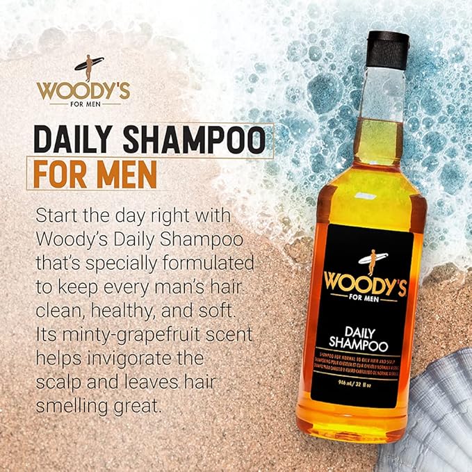 Woody's Daily Shampoo for Men – Sulfate-Free, All-Natural & Organic Scalp Cleanser for Healthy Hair, 32 fl oz