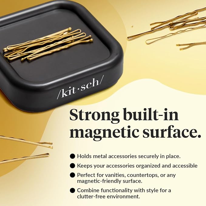 Kitsch Magnetic Bobby Pin Holder - Cute Stuff, Strong Magnetic Pin Holder for Desk & Vanity, Securely Holds Metal Hair Clips, Bobby Pins & Paper Clip | Ideal Gifts for Women - Black, 1 Pc