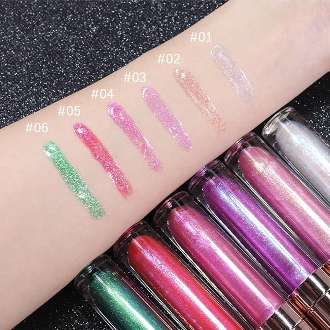 evpct 2Pcs Blush Red Pink Pearlescent Chameleon Shimmer Glitter Lipstick Lip Gloss, Long Lasting Waterproof Glitter Metallic Sparkly Glossy Lip Gloss Tint Stain Liquid Lipsticks Makeup Set for Women
