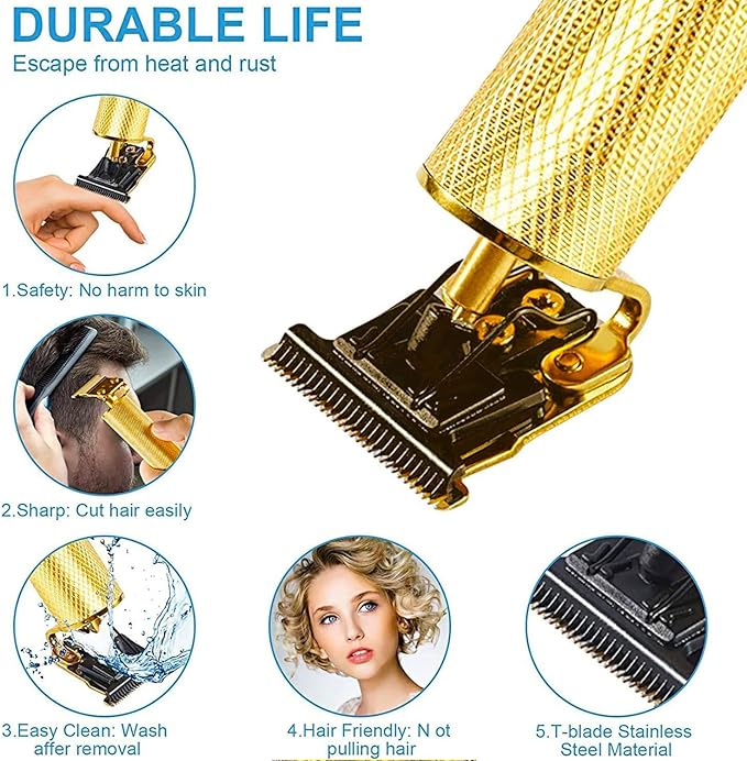 𝐇𝐚𝐢𝐫 𝐂𝐥𝐢𝐩𝐩𝐞𝐫𝐬 for Mens Cordless 𝐇𝐚𝐢𝐫 𝐓𝐫𝐢𝐦𝐦𝐞𝐫 T-Blade Trimmer Professional Haircut & Grooming Kit Rechargeable Clippers Hair Trimmer Shaver Cutting Kit with LCD Display (Gold)