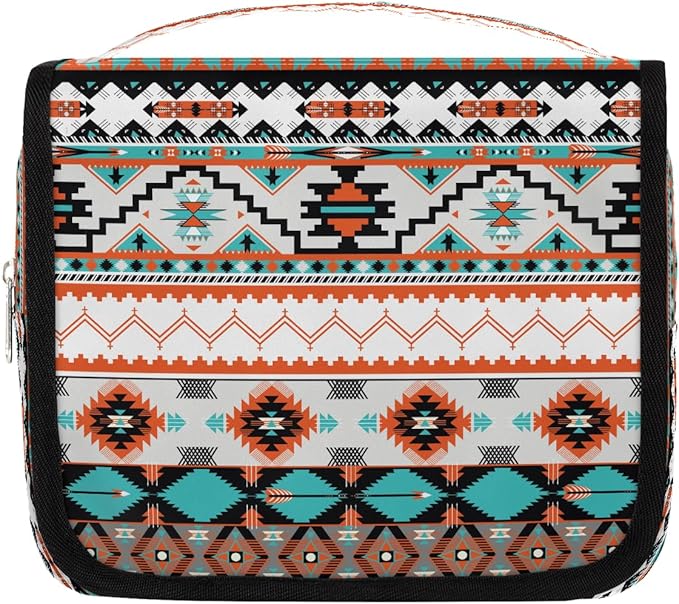 Travel Toiletry Bag for Women & Men Aztec Western Ethnic Hanging Cosmetic Organizer Portable Waterproof Makeup Case Make Up Bag with Compartments Travel Essentials for Bathroom Shower
