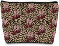 Leopard Print Cherry Makeup Bag, Coquette Preppy Pink Bow Cherry Cosmetic Bags Gifts for Women, Funky Y2k Cheetah Print Portable Travel Toiletry Bag Zipper Makeup Pouch
