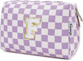 Narwey Birthday Gifts for Women Teen Girls Kids Personalized Initial Makeup Bag Monogram Preppy Cosmetic Bag Trendy Stuff 6 8 10 11 12 13 14 16 18 Years Old Travel Toiletry Bag (Purple Letter F)