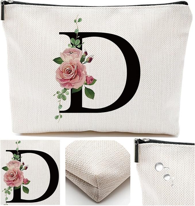 Initial A-Z Personalized Letter Makeup Bag, Monogrammed Bridesmaid Gifts/Presents Cosmetic Bag, Portable Stationery Storage Organizer Pouch, Friendship Love Travel Makeup Bags