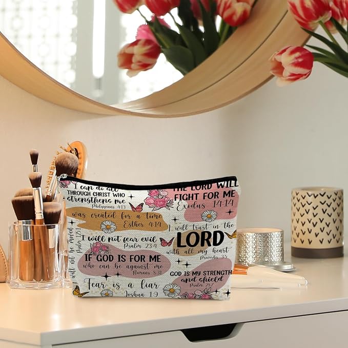 Bible Verse Scripture Christian Makeup Bag, Bible Study Supplies for Women, Faith Gifts, Religious Accessories