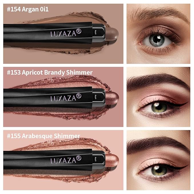 3PCS Eyeshadow Stick,Shimmer Red And Matte Brown Cream Eyeshadow Pencil Crayon with Crease-proof Formula,Waterproof & Long Lasting Eye Shadow Sticks Set