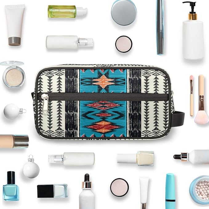 Aztec Western Ethnic Vintage Travel Toiletry Bag for Women Men Lightweight Cosmetic Makeup Bag Organizer Waterproof Shaving Bag Dopp Kit with Large Capacity for Toiletries and Shaving Accessories