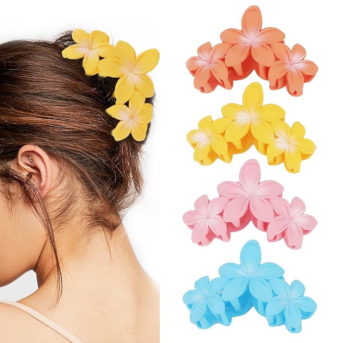 Ondder 4 Pcs Big Flower Hair Clips for Women - Large Matte Claw Clips for Thick Hair, Non-Slip Strong Hold Jaw Clips - Accessories for Women and Girls