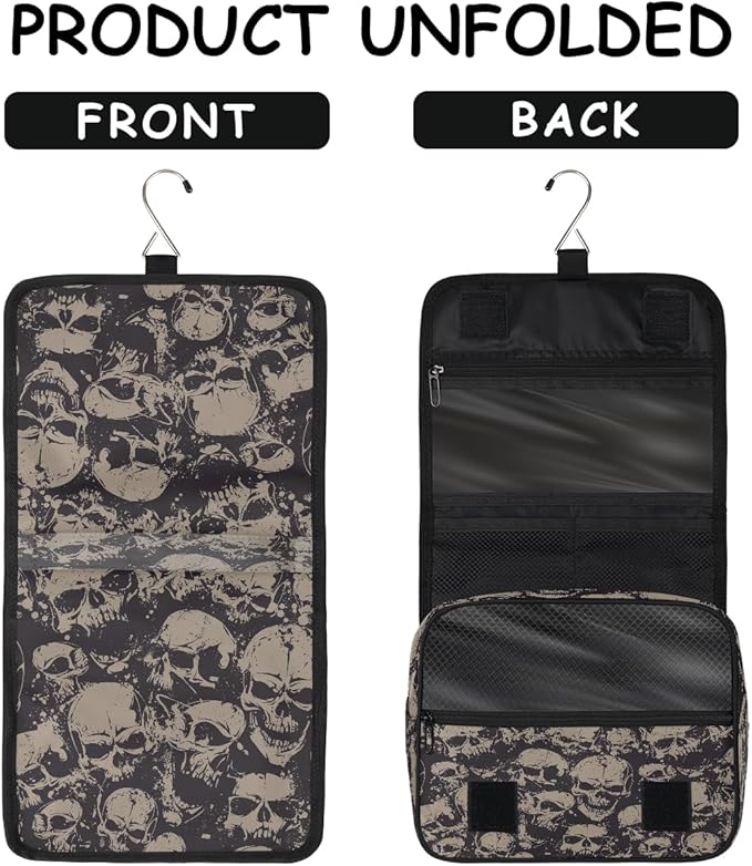 Travel Toiletry Bag for Women & Men Bohemian Skull Cool Hanging Cosmetic Organizer Portable Waterproof Makeup Case Make Up Bag with Compartments Travel Essentials for Bathroom Shower