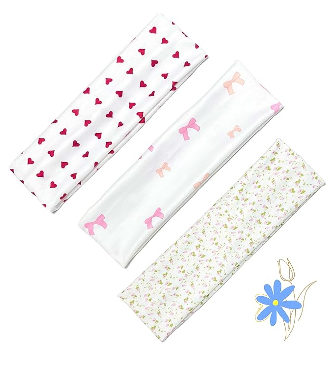 Huachi Headbands for Women Trendy 16 Pack Elastic Hair Bands for Women Non Slip Soft Cloth Fabric Head Bands Y2K Hair Accessories, Floral Bow Valentine Heart Headband