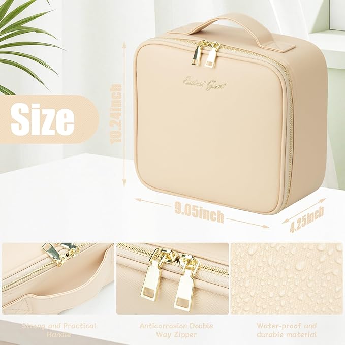Makeup Travel Train Case with Mirror LED Light 3 Adjustable Brightness Large Cosmetic Bag Portable Storage Adjustable Partition Waterproof Makeup Brushes Make up Jewelry Gift for Women