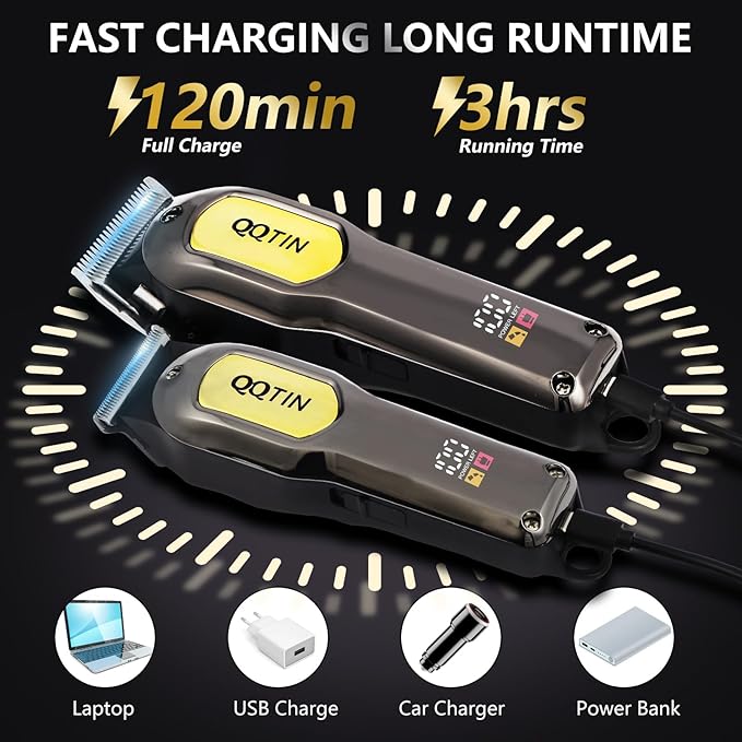 Hair Clippers for Men, Cordless & Corded Professional Clippers Set, 7500RPM Rechargeable Hair Cutting Kit with Precision Blades & Guide Combs, Ideal for Barbers & Home Use (Silver)