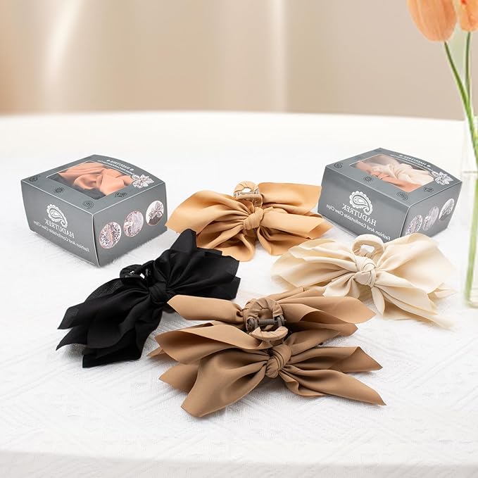 Bow Claw Clips Bow Hair Clips Black White Brown 4PCS Big Hair Bows for Women Butterfly Styling Large Hair Clips for Thick Hair for Girls Hair Accessories for Teen
