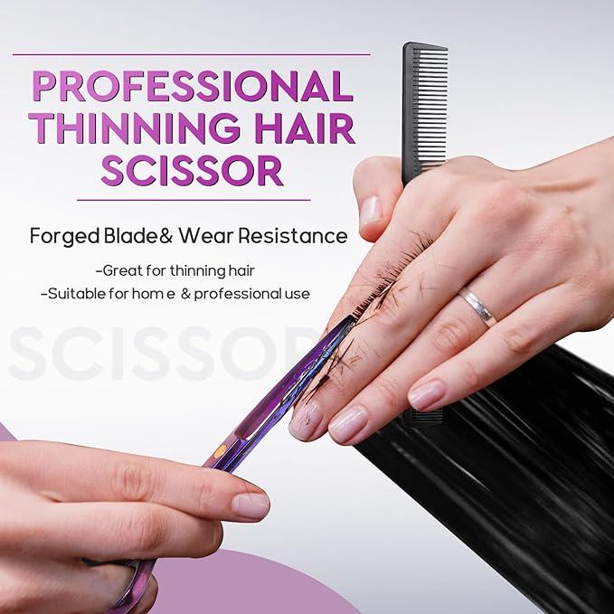 JASON Hair Scissors Professional - 10 PCS Haircut Scissors Set, Thinning Shears for Hair Cutting with 30 Teeth, Straight Shears for Men Women Home Salon Barber (6.7", Purple)