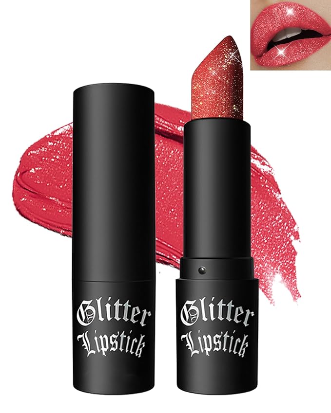 Diamond Glitter Matte Lipstick,Ruby Red Metallic Shimmer Lip Gloss Lip Tint Stain,Sparkling High Pigment Tinted Lip Balm,Longlasting Waterproof Non-Stic Cup Lipstain Lipgloss,Makeup Gift for Women-03