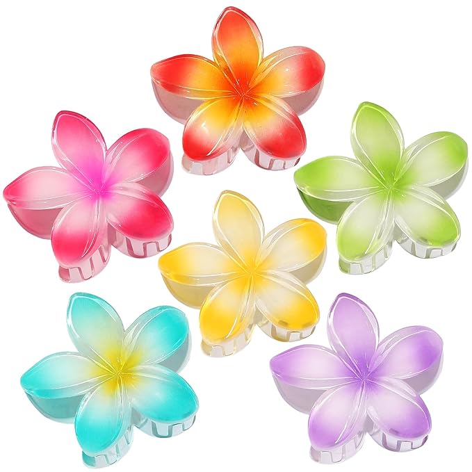 Flower Hair Clips 6 PCS Hawaiian Claw Clips for Vacation Hibiscus Hair Claw Clips Cute Large Hair Clips for Thick and Thin Hair Plumeria Hair Accessories for Women Girls -Petal