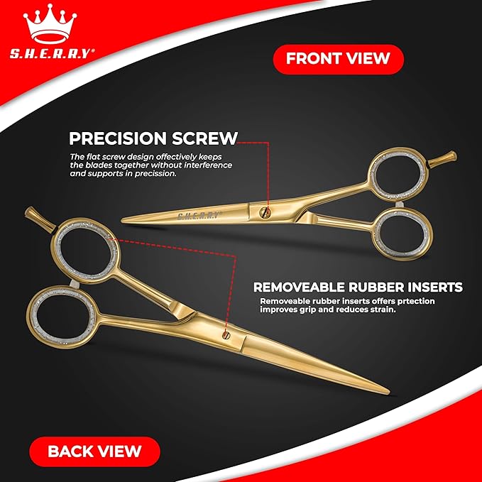 Professional Barber Shears 5.5” – High Carbon Stainless Steel Hair Cutting Scissors with Razor Sharp Edge for Salon & Home Use by S.H.E.R.R.Y (Gold, 5.5 inches)