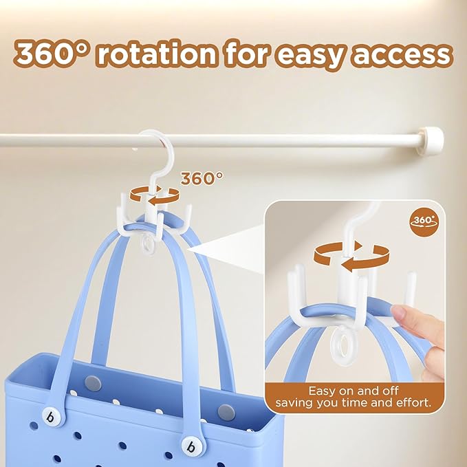 OUTXE 2-Pack Organizer Hooks for Bogg Bag Accessories, Multifunctional Stackable Storage ABS Hanger Hooks for X Large Medium Baby Bog Bag, Universal Rubber Tote Beach Bag Accessories, White