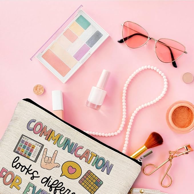 Makeup Bag for Women - Speech Therapist & SLP Gifts, Communication Looks Different for Everyone Cosmetic Bag for Purse