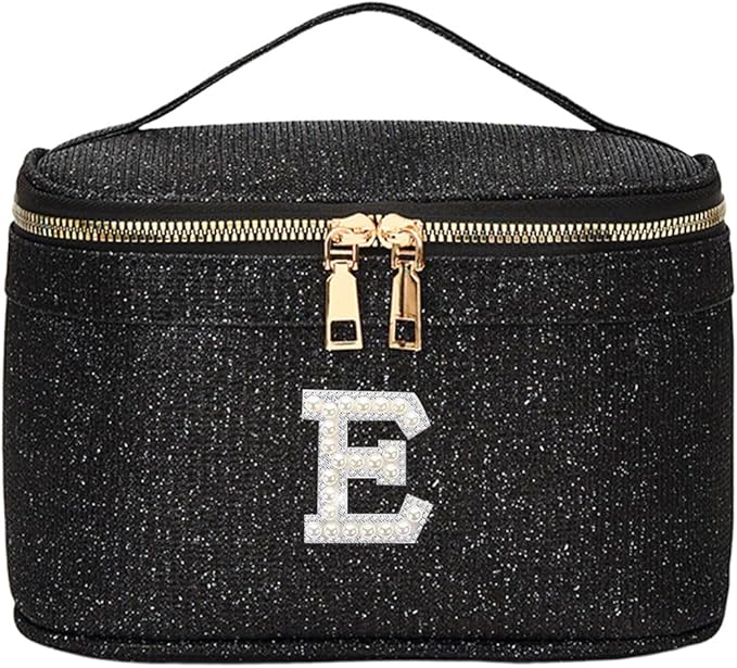 EURYNOME Makeup Bag with Custom Letter E, Water-Resistant Travel Organizer Pouch, (8.3x5.1x5.1 Inch) Cosmetic Case for Women