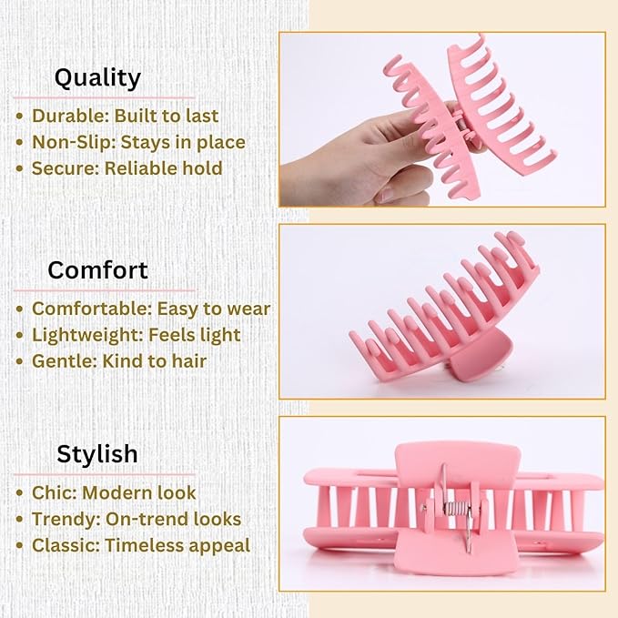 Pink Hair Clips for Women -8 Pack 4.3 Inch Large Hair Claw Clips for Women Thin Thick Curly Hair, Big Banana Clips,Strong Hold jaw clips