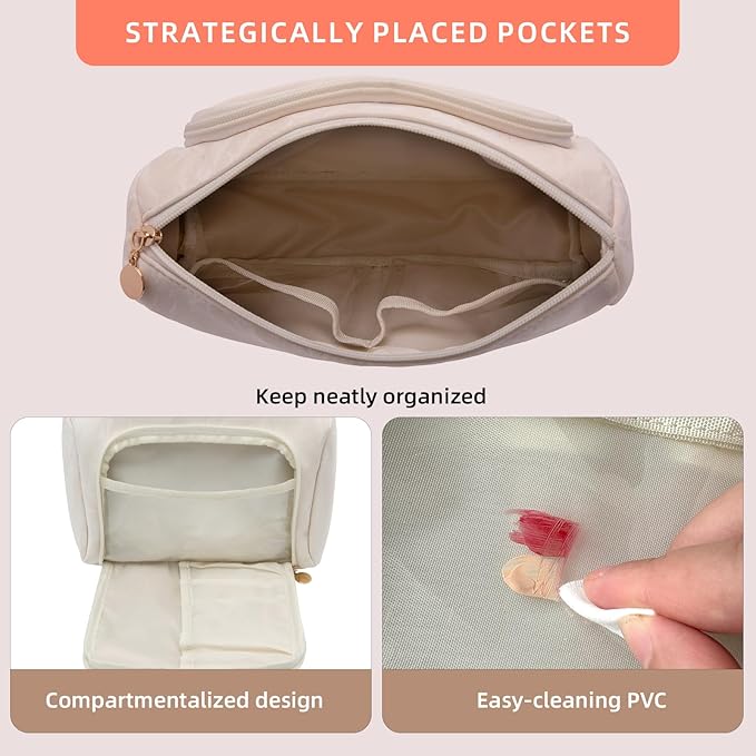 Cosmetic Bag Travel Makeup Bag Large Capacity Small Travel Zipper Pouch Makeup Organizer Bag for Women (White-2 Pack)