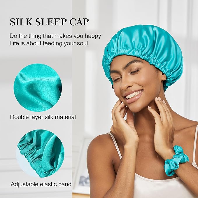 Satin Bonnet Silk Bonnet for Sleeping Women Double Layer Hair Bonnet Wrap Sleep Cap Gifts for Women Curly Hair