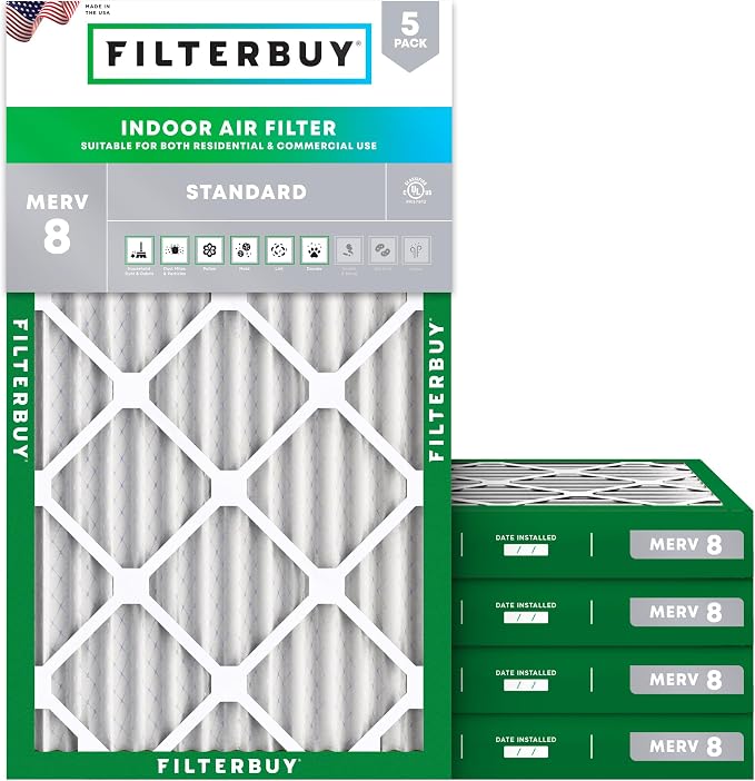 Filterbuy 16x25x2 Air Filter MERV 8 Essential Dust & Allergy Defense, by Filterbuy