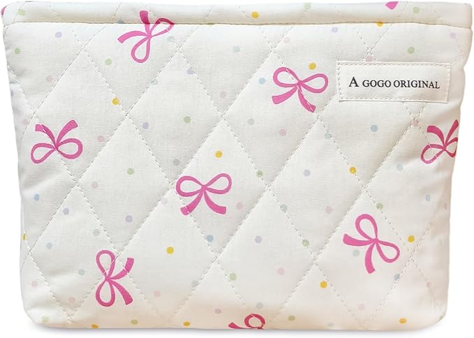 STARDW Cute Cotton Quilted Makeup Bag Cosmetic Bags for Women and Girls,Travel Toiletry Bag Floral Makeup Zipper Pouch, Purse Organizer Pouches,Canvas Lining
