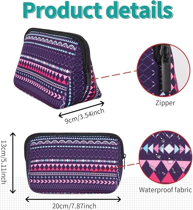 Cosmetic Bag Waterproof Neoprene Zipper Pouch Travel Portable Toiletry Makeup Bags Organizer Case for Women and Girls
