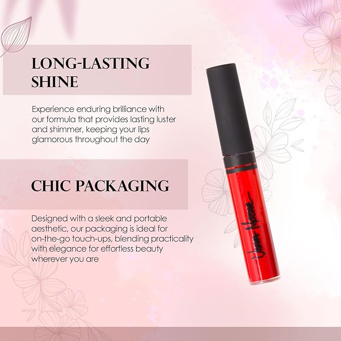 Lip Gloss, Moisturizing Lip Color with Shimmer for Long Lasting Shine, Lightweight Lip Stain, Girls Non-Sticky Lip Gloss with Aloe Vera, W/Vitamin C, E (Vera's Red)