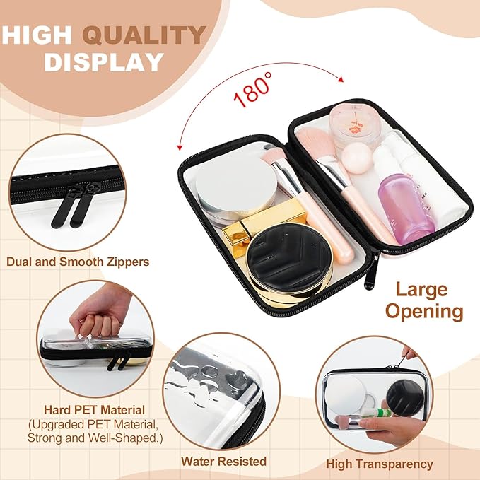 3pcs Clear Hard Shell Zipper Case, Transparent Hard Plastic Zipper Pouches, Portable Travel Organizer, Clear Toiletry Bag, Craft and Arts Organizer, Toy Storage Bins, Stackable Hard Side Plastic Case