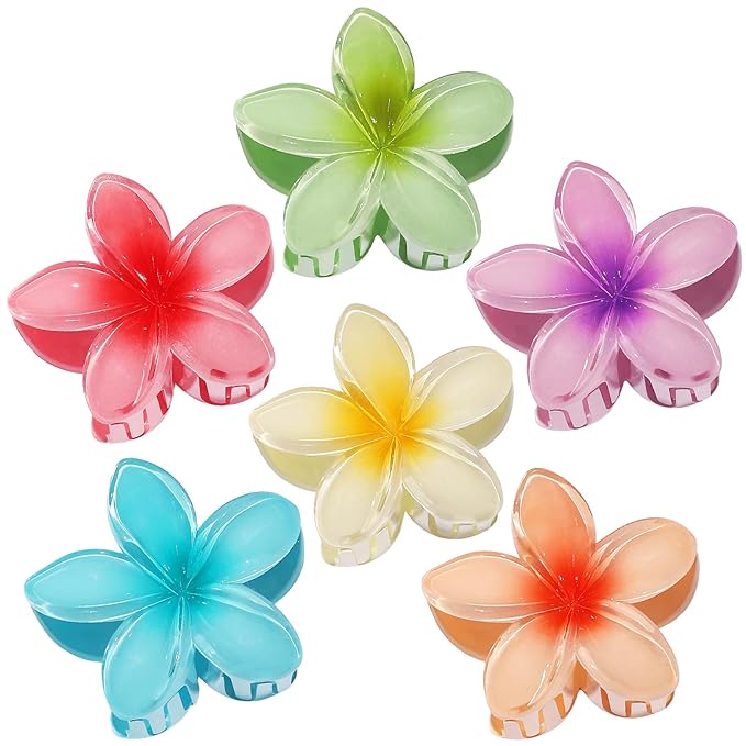 Flower Hair Clips 6 PCS Hawaiian Claw Clips for Vacation Hibiscus Hair Claw Clips Cute Large Hair Clips for Thick and Thin Hair Plumeria Hair Accessories for Women Girls - Hawai