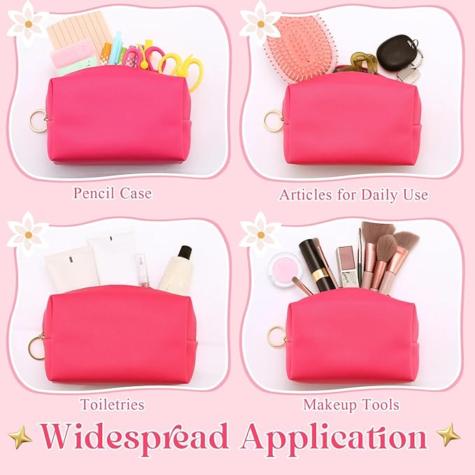 Chunful 24 Pcs Preppy Makeup Bag PU Leather Cosmetic Bag Bulk Makeup Plain Pouch Waterproof Toiletry Purse for Women Traveling Preppy Pencil Case Travel Purse Cosmetic (Rose Red)