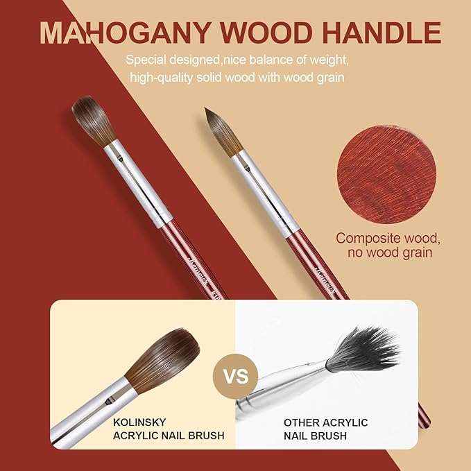 Acrylic Nail Brush Size 10,KEMEISI 100% Pure Kolinsky Nail Art Brushes Wood Handle Oval Shaped Acrylic Powder Nail Design Tools for Professional Manicure DIY Home Salon (Red)