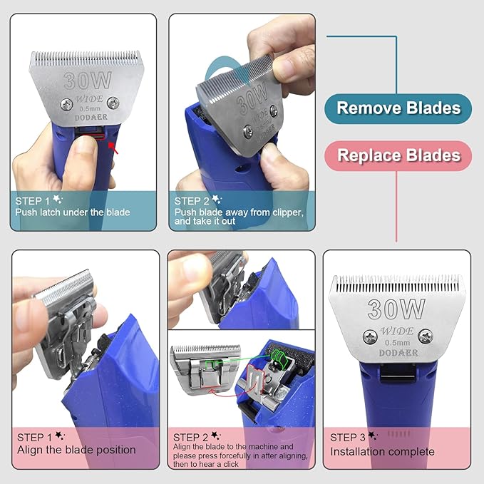 Size 30W+10W+7FW+5FW+4FW Detachable Dog,Cat,Sheep & Horse Grooming Wide Blades Set,Compatible with Andis,Oster A5,Wahl KM10 Series Clippers,Cut Length 1/50"(0.5mm) to 3/8”(9.5mm),5 Pack