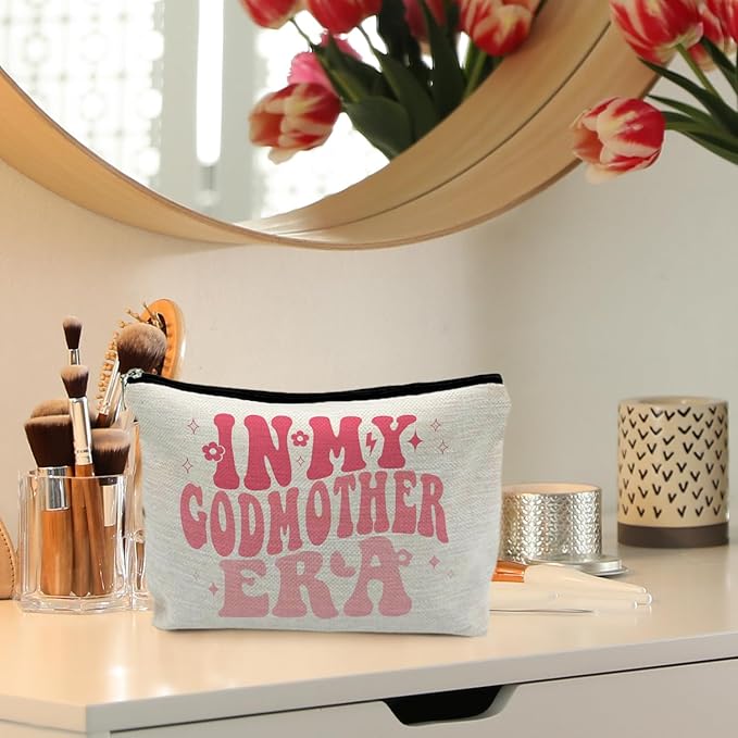 In My Godmother Era Makeup Bag, Godmother Mother's Day Gifts, Godmother Gifts from Godchild, Pink Godmother Makeup Bag Cosmetic Pouch