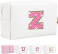 Initial Letter Patch Makeup Bag, Preppy Glitter Pouch Cosmetic Bag, Small PU Travel Toiletry Bag Zipper, Personalized Monogrammed Gift for Friends, Sisters & Teens (Letter Z)
