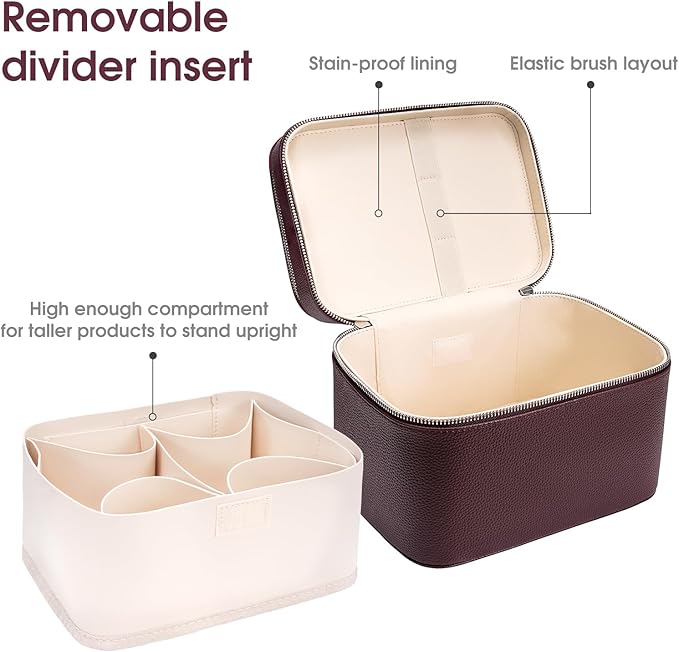 Makeup Case, Large Capacity Waterproof Double Layer Cosmetic Bag with Removable Divider, Double Compartment Brush Organizer, Multi-functional Travel Organizer