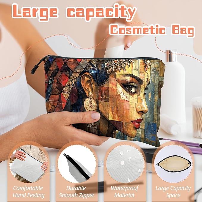 Cosmetic Bags Travel Makeup Toilet Case Waterproof Pouch for Women Girls 6.7X9.45inches - Delicate Women in Mosaic Style