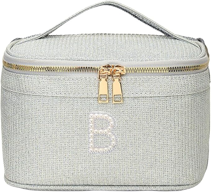 EURYNOME Makeup Bag - Water-Resistant Travel Cosmetic Organizer (8.3x5.1x5.1 Inch) for Women,Sparkling Custom Letter B Design
