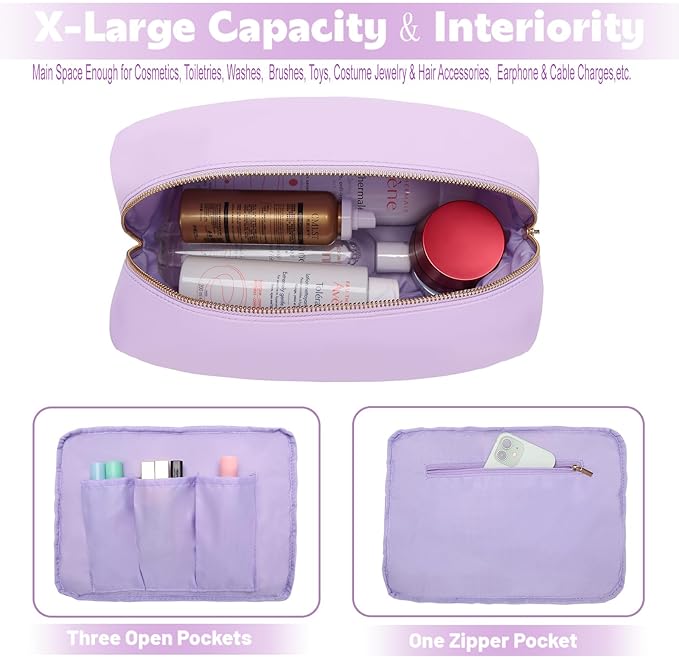 Travel Essentials Makeup Bag for Women Water-resistant Toiletry Organizer Nylon Cosmetic Pouch Preppy Stuff