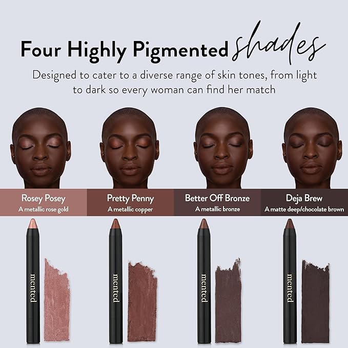 Mented Cosmetics Color Intense Eye Shadow Sticks, Cream Eyeshadow Stick Crayon, Easy-to-Apply Eyeshadow Pencils, Waterproof + Crease Proof Eye shadow Make Up, 0.05oz, Rosey Posey