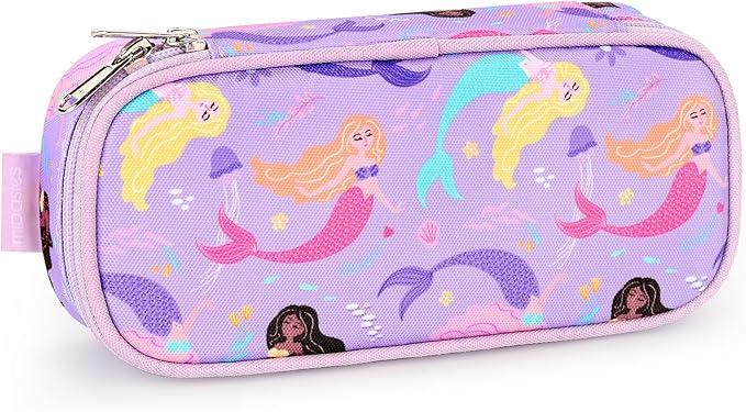 mibasies Girls Pencil Case for Kids, Multi-Slot Pencil Pouch, Mermaid Purple